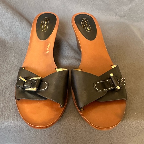 Coach Black Leather Sandals with Buckle Detail - Picture 1 of 11